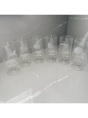 Georg Jensen Set Of 6 Endangered Species Stemmed Crystal Goblets Preservation